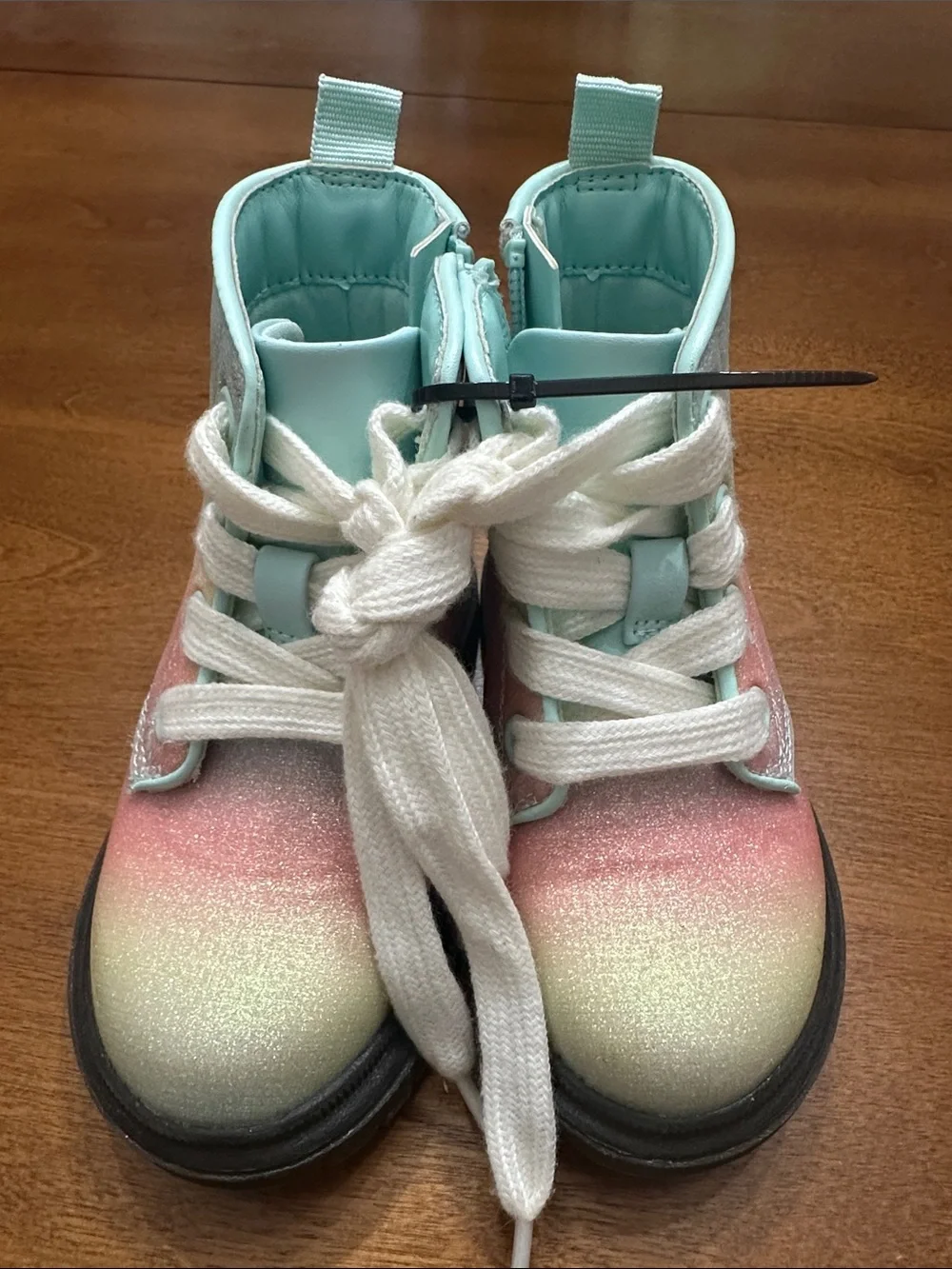 Cat & Jack Kids Glitter Ombre Lace-Up Boots in Aqua, Pink & Yellow NWOT